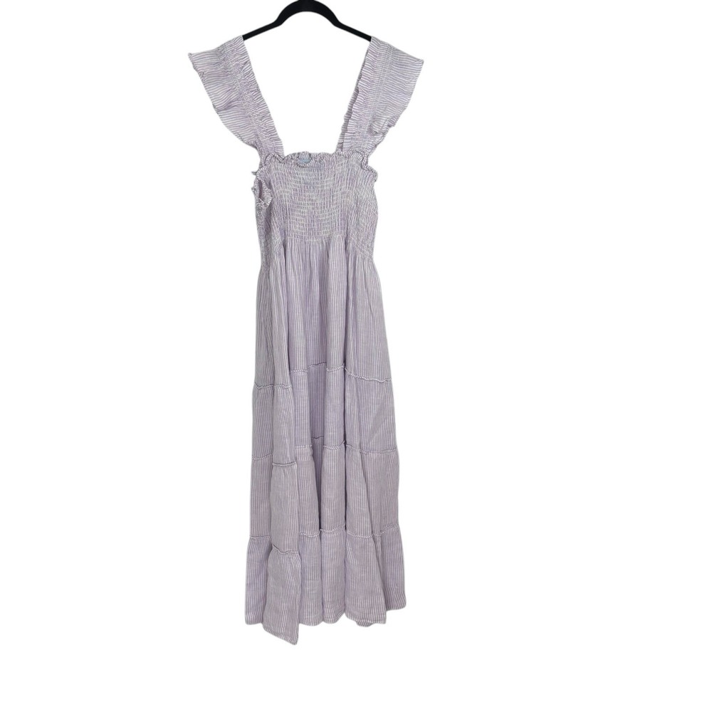 Hill House Home Ellie Nap Dress Lilac Stripe Linen Smocked Tiered Pockets XL - Picture 4 of 11